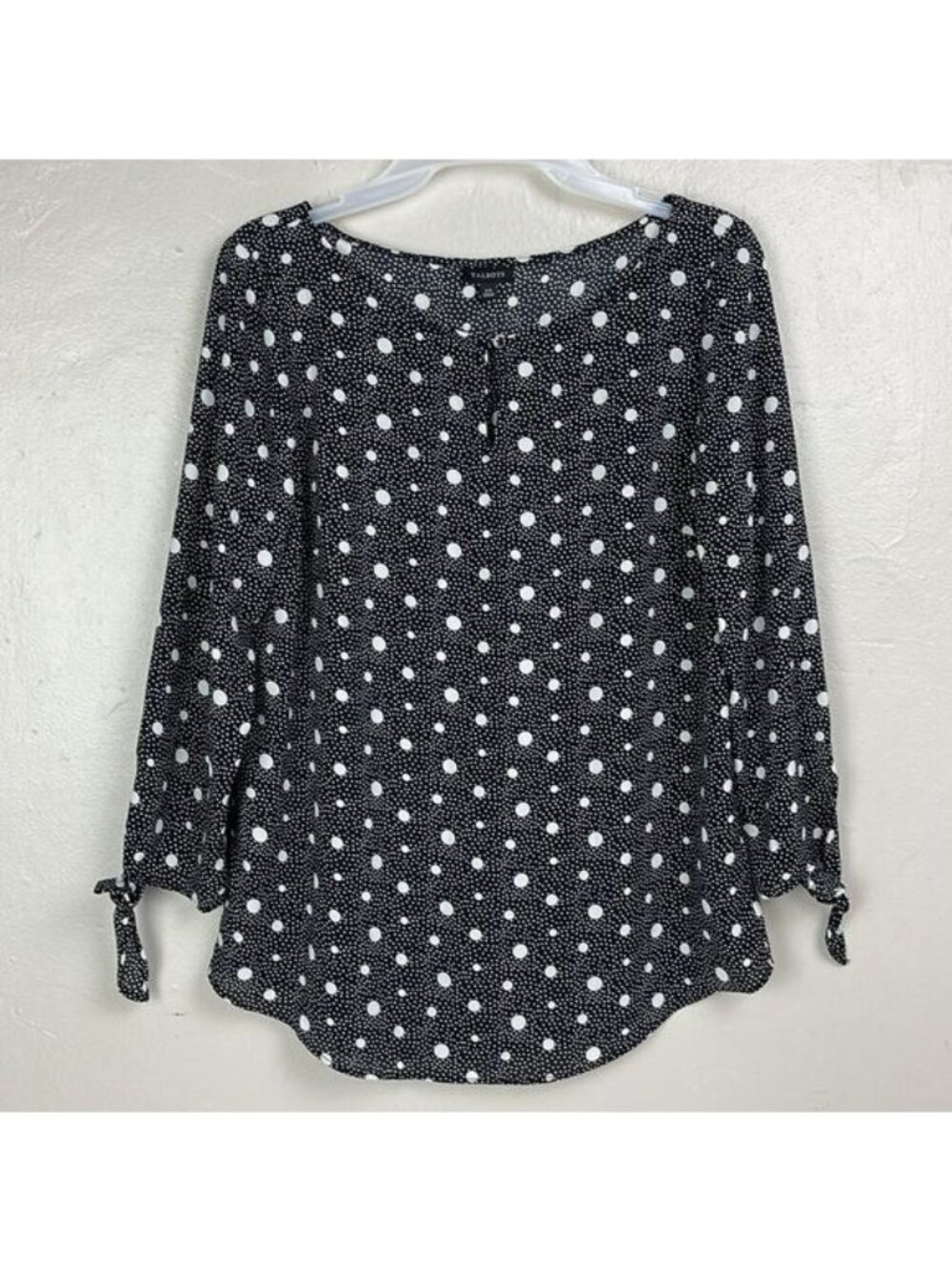 Talbots Black White Polka Dot Top Women's XS pullover 3/4 sleeves flowy